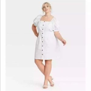 NWT Who What Wear Short Puff Sleeve Denim Dress